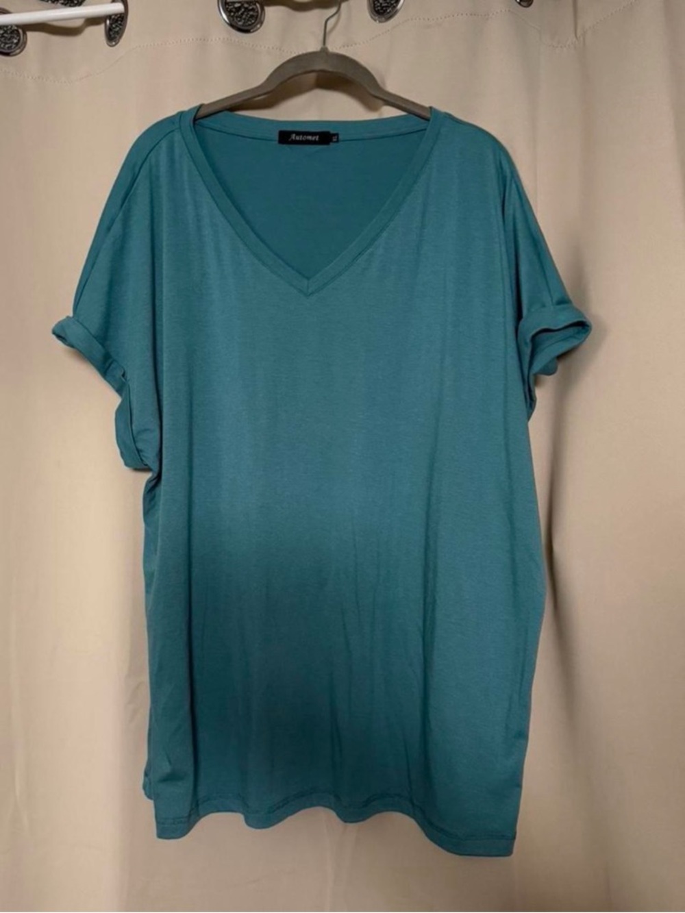 Avenue Teal V-Neck Rolled Sleeve Tee